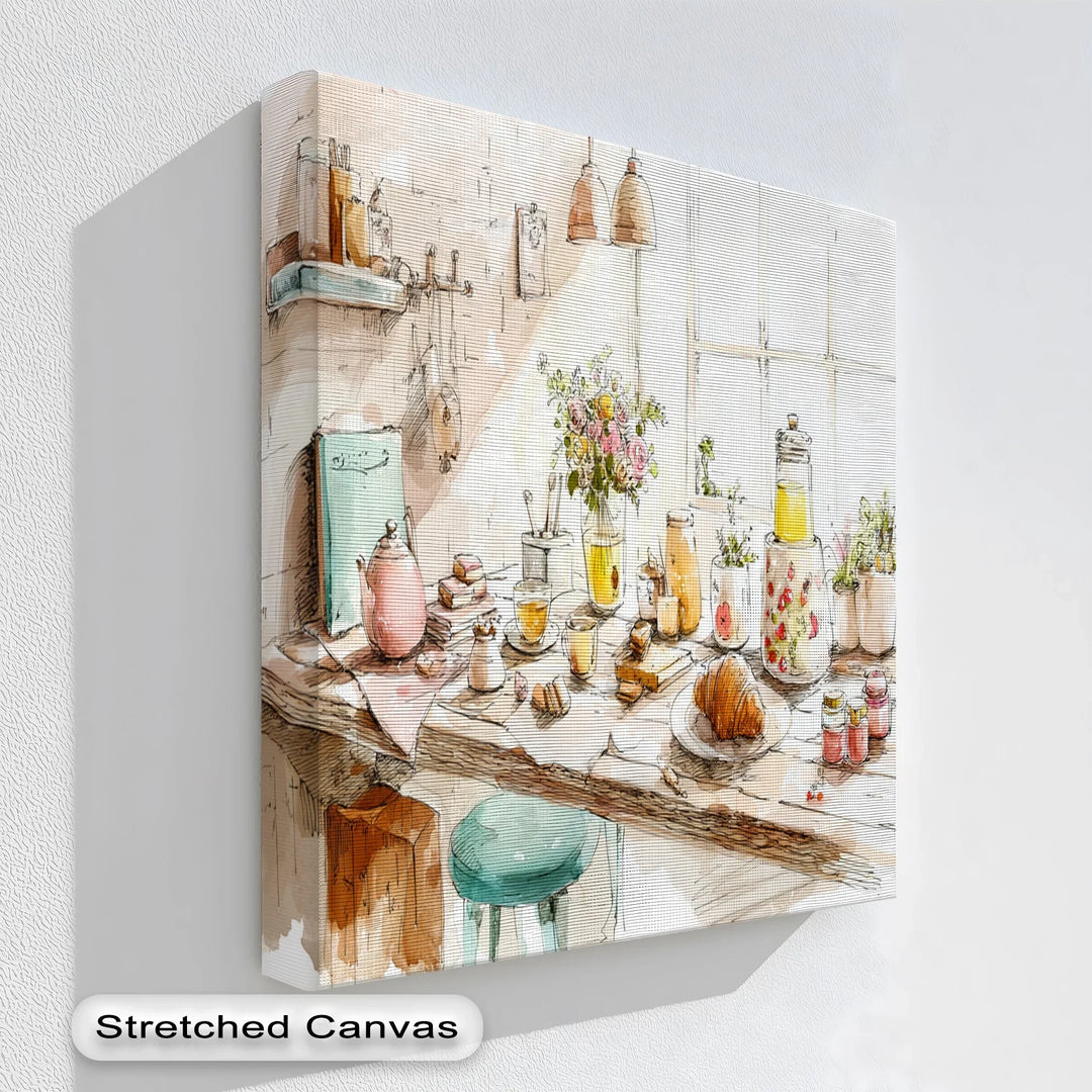 Vibrant still life canvas print with citrus, grapes, and bold tones


