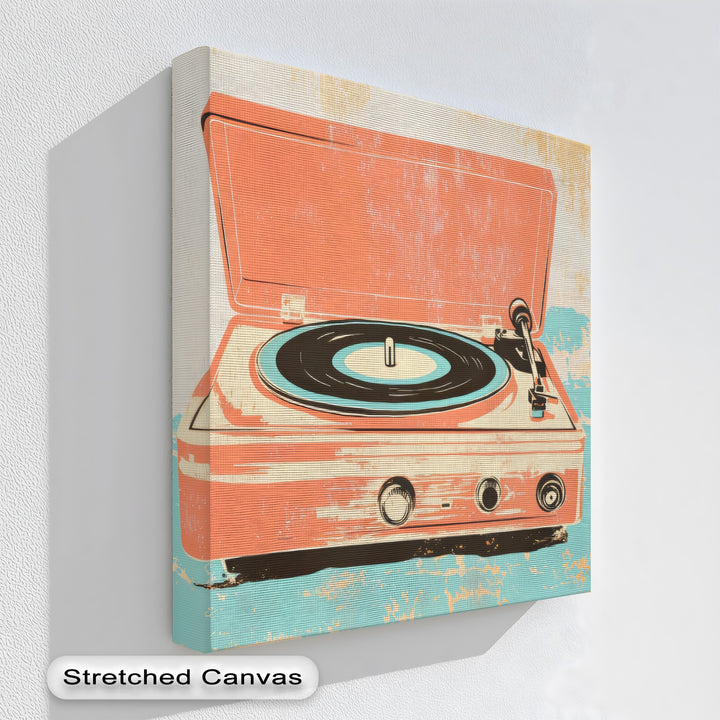Spin Retro – Pop Art Record Player in Coral and Aqua Canvas Print