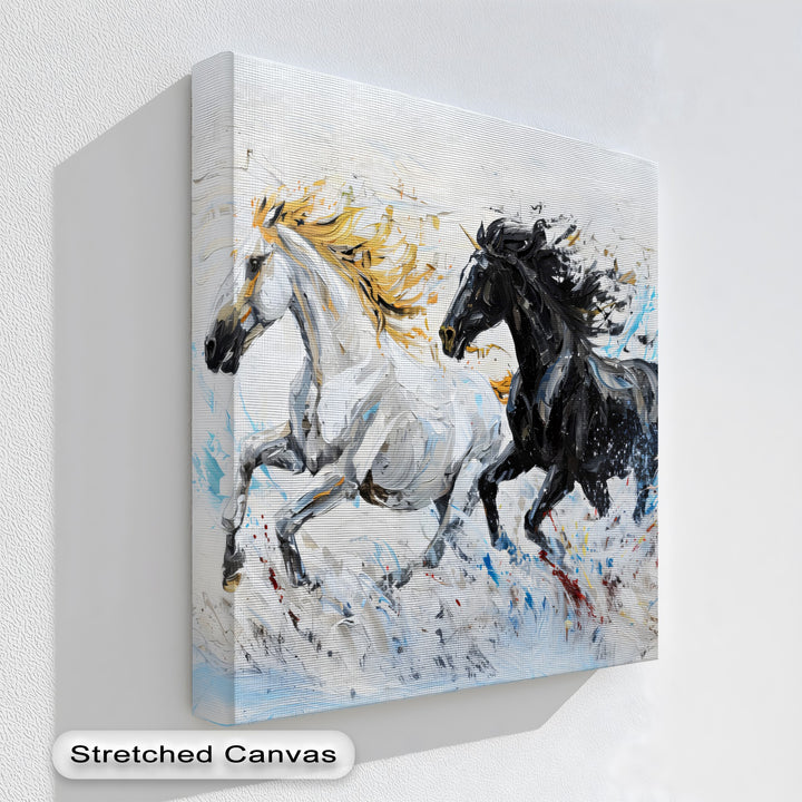 Ethereal Charge – Abstract Black and White Horse Canvas Print