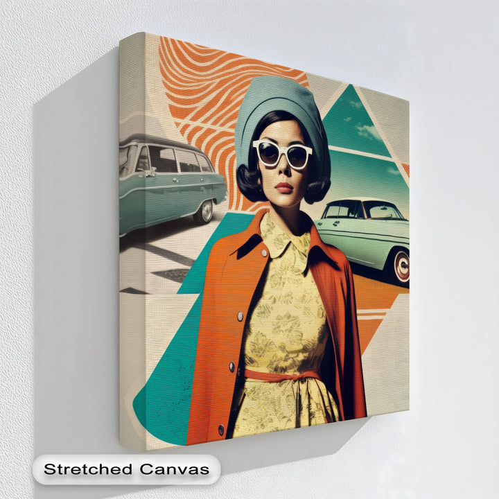 Retro Glamour Drive – Vintage Fashion & Classic Car Canvas Print