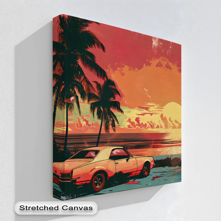 Golden Hour Drive – Sunset Muscle Car Canvas Print