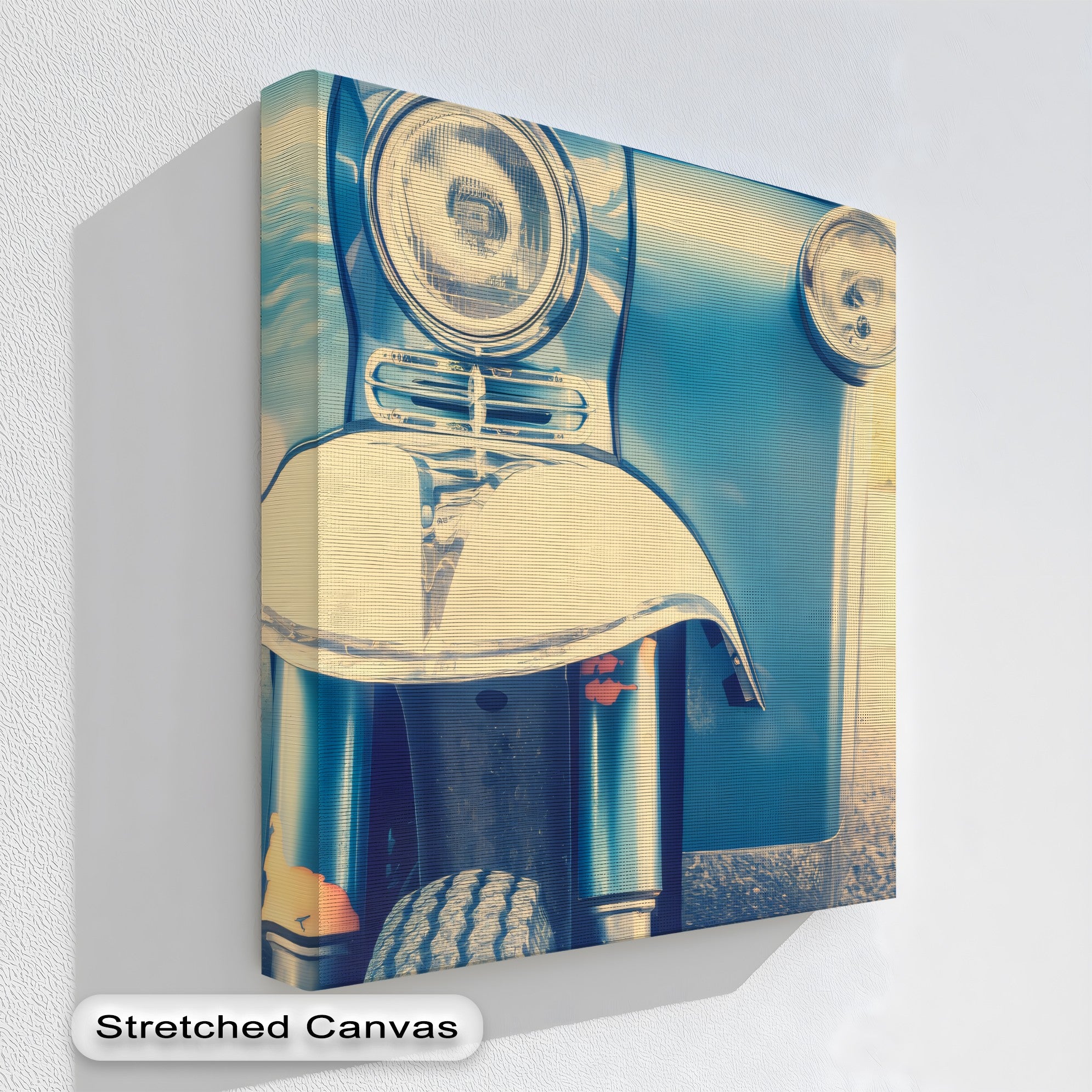 Retro Ront Chrome Nostalgia – Retro Blue Scooter Front Canvas Print – MyPhotoStation