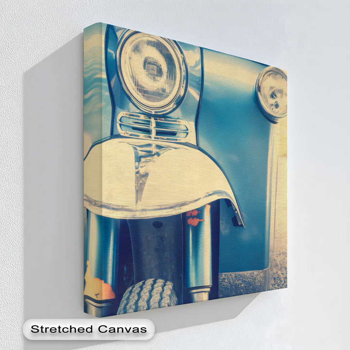 Chrome Nostalgia – Retro Blue Scooter Front Canvas Print