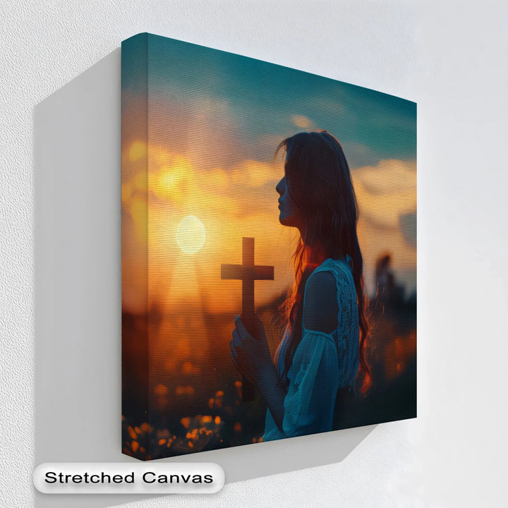 Spiritual Woman Holding Cross - Jesus Canvas Print