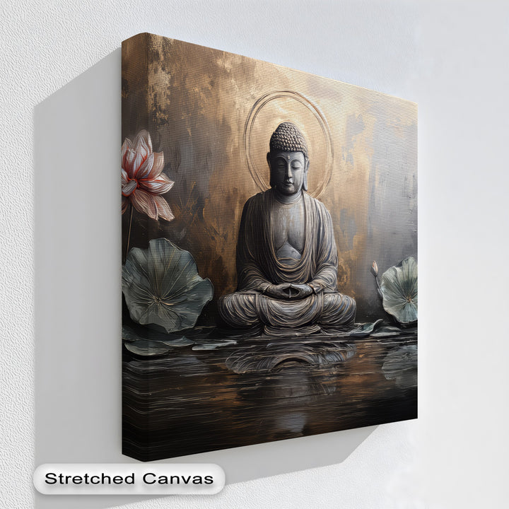 Lotus Tranquility – Seated Buddha Reflection Canvas Print