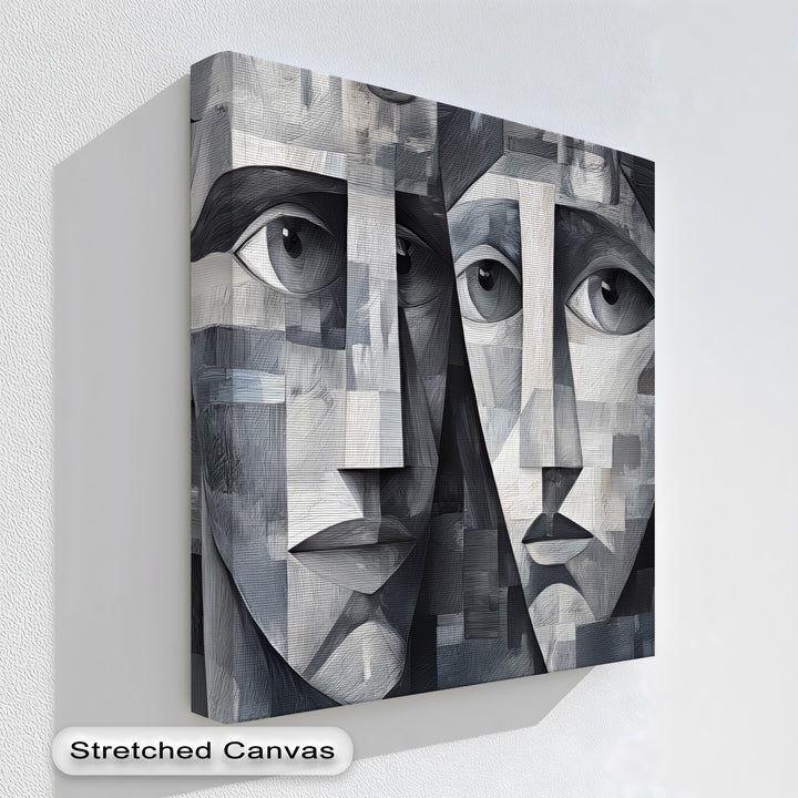 Fragmented Souls – Monochrome Abstract Faces Canvas Print