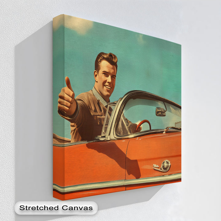Cruise Control – Retro Convertible Thumbs-Up Canvas Print