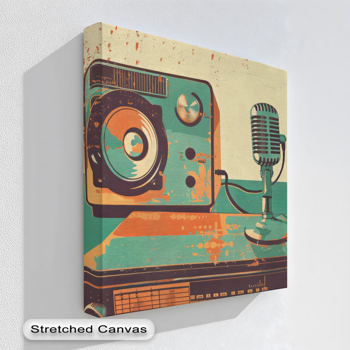 On-Air Echo – Retro Microphone & Speaker Setup Canvas Print