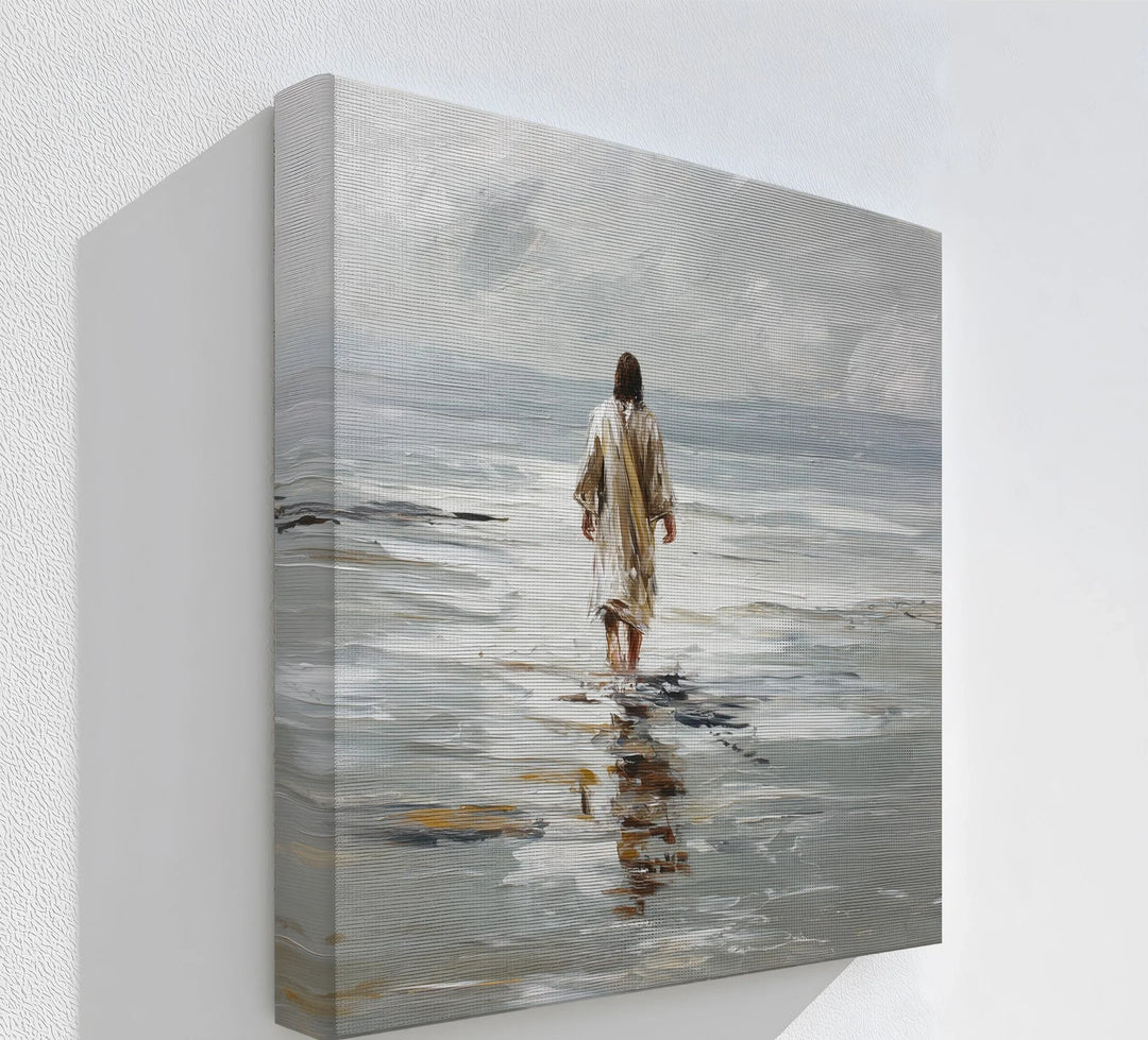 Sacred Solitude – Jesus Walking on the Shore Canvas Print - MyPhotoStation