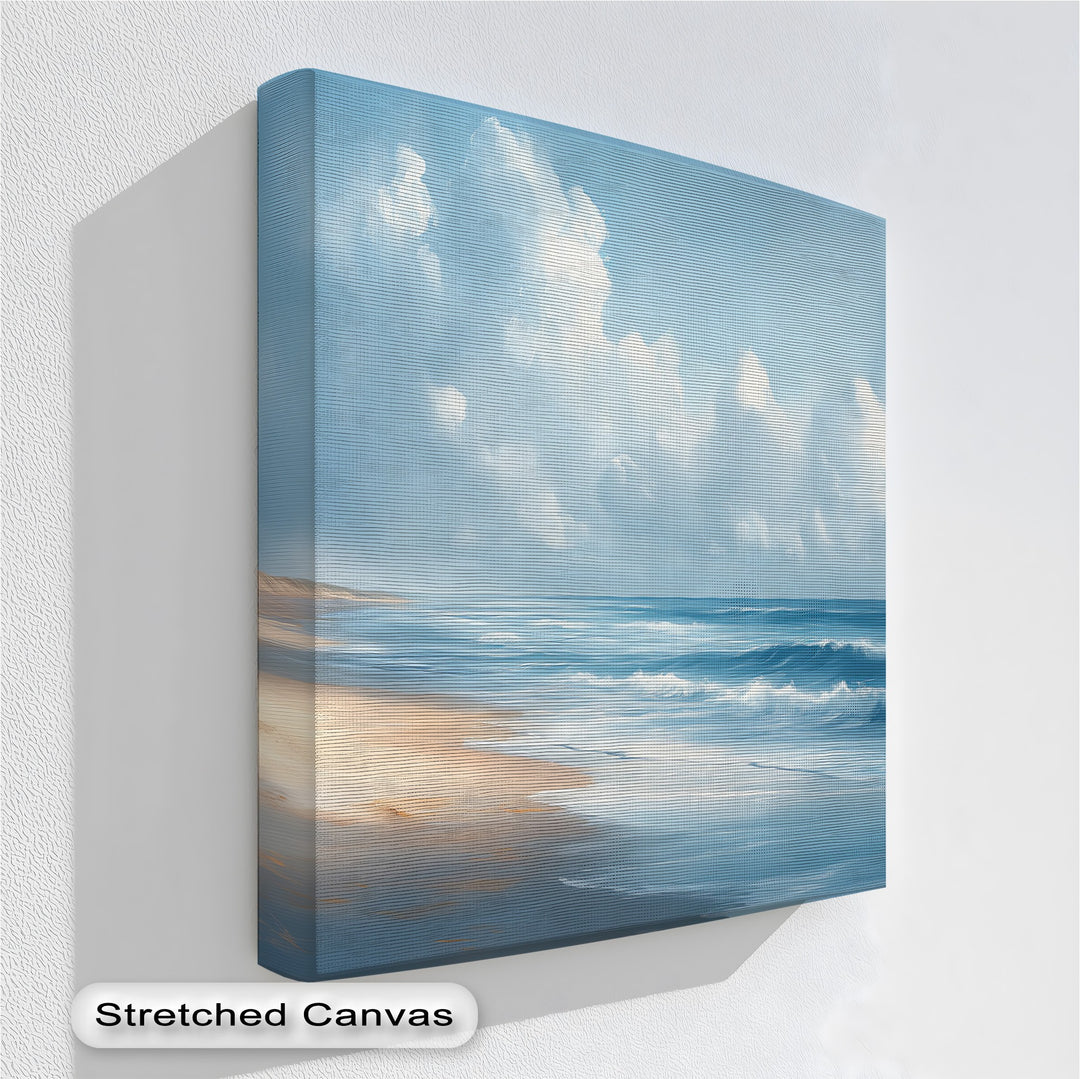 Embrace the calming beauty of the sea with this ocean landscape canvas print, featuring soft waves and dreamy clouds—perfect for coastal bedrooms and beach house decor.

