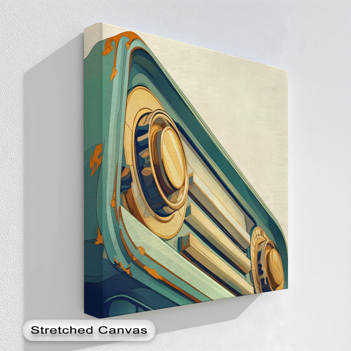 Tuned in Time – Retro Teal Radio Canvas Print