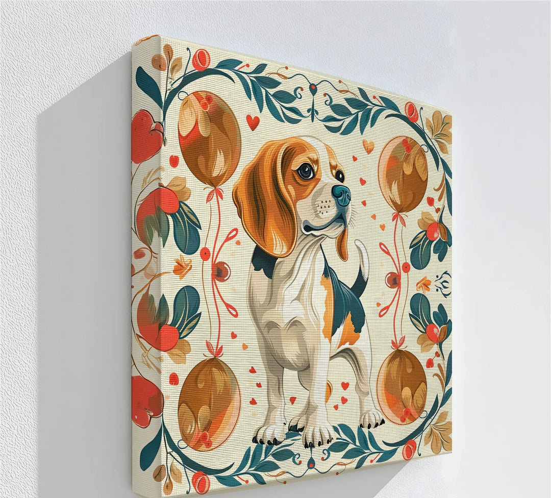 Decorative Dog Illustration with Floral Ornaments - Canvas Print - MyPhotoStation