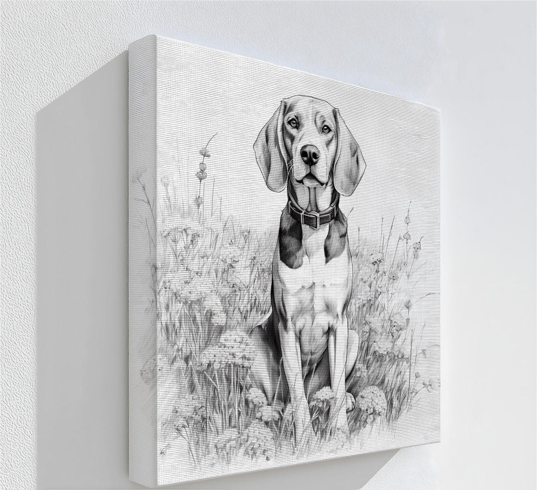 Hound Dog Among Wildflowers Pencil Drawing - Canvas Print - MyPhotoStation