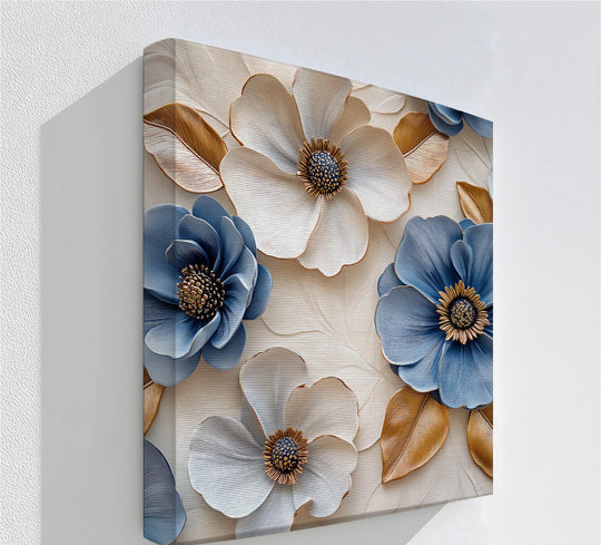 Blue and Gold Elegance – Sophisticated Floral Canvas Wall Art - MyPhotoStation