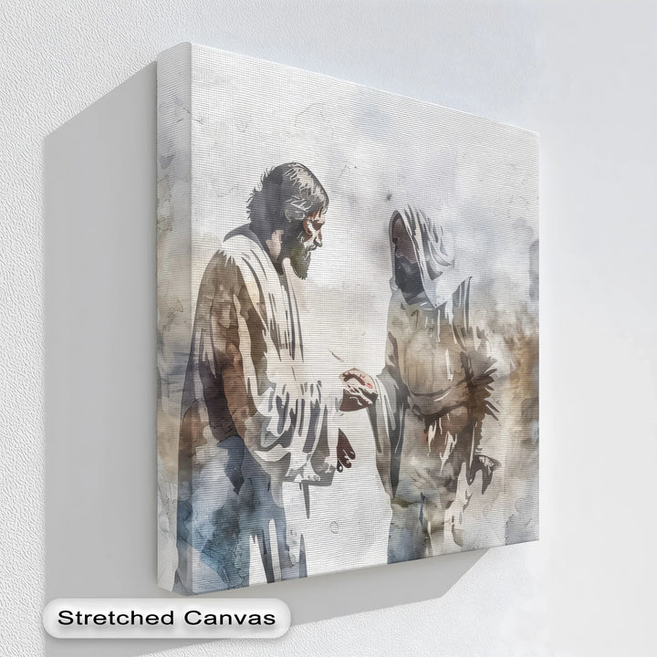 The Wounds of Faith – Jesus and Thomas Watercolor Canvas Print