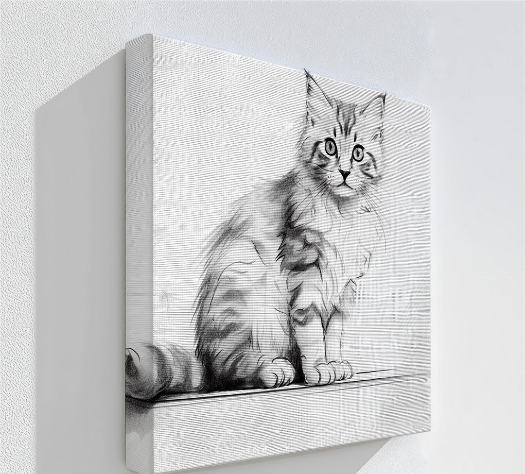 Whiskered Innocence – Fluffy Kitten Pencil Sketch Cat Canvas Print - MyPhotoStation