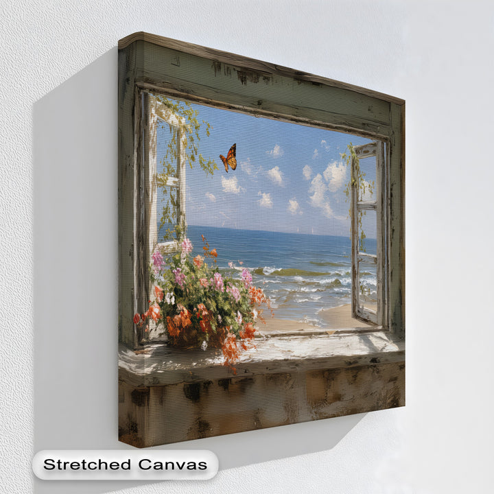 Seaside Serenity – Open Window Ocean View Canvas Print
