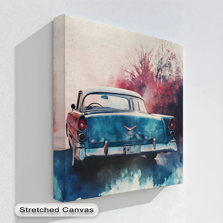 Retro Teal Classic Car Surrounded by Autumn Haze – Car Canvas Print