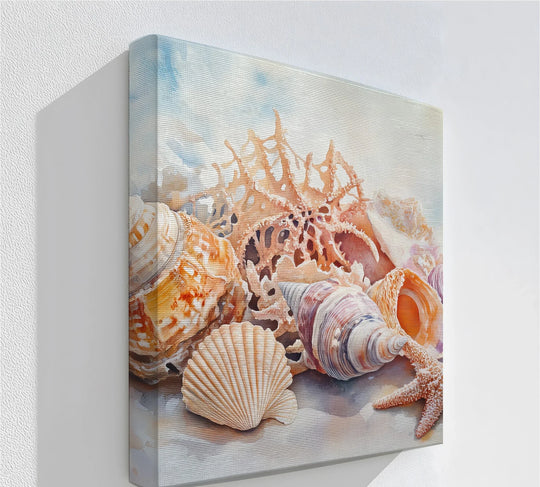 Swirling around the canvas, the best canvas prints capture the dynamic movement within the tropical shell symphony, a coastal-inspired piece with vibrant beach hues.