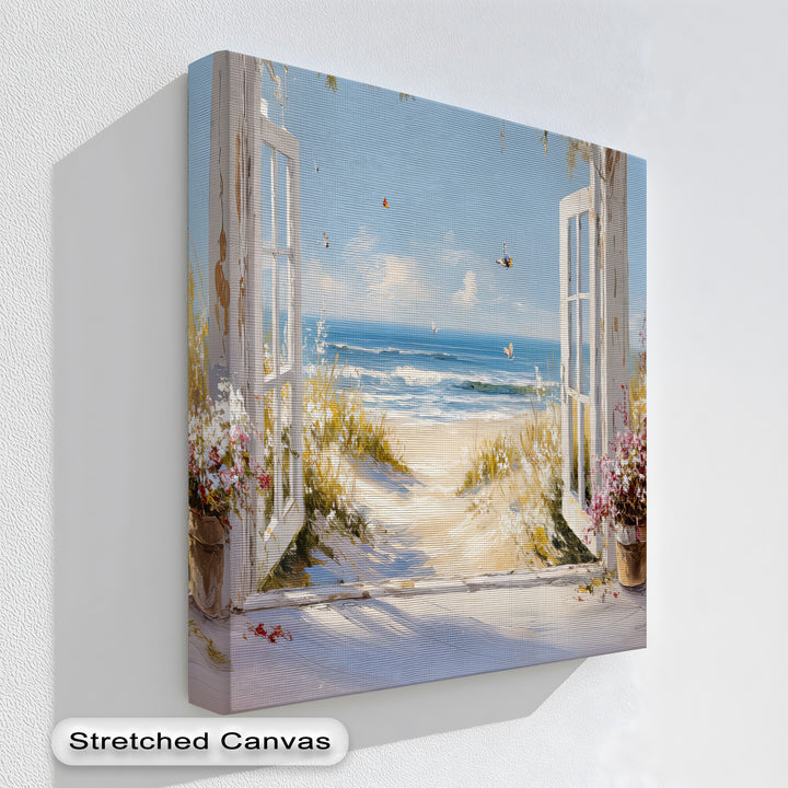 Golden Dune Escape – Seaside Window View Canvas Print