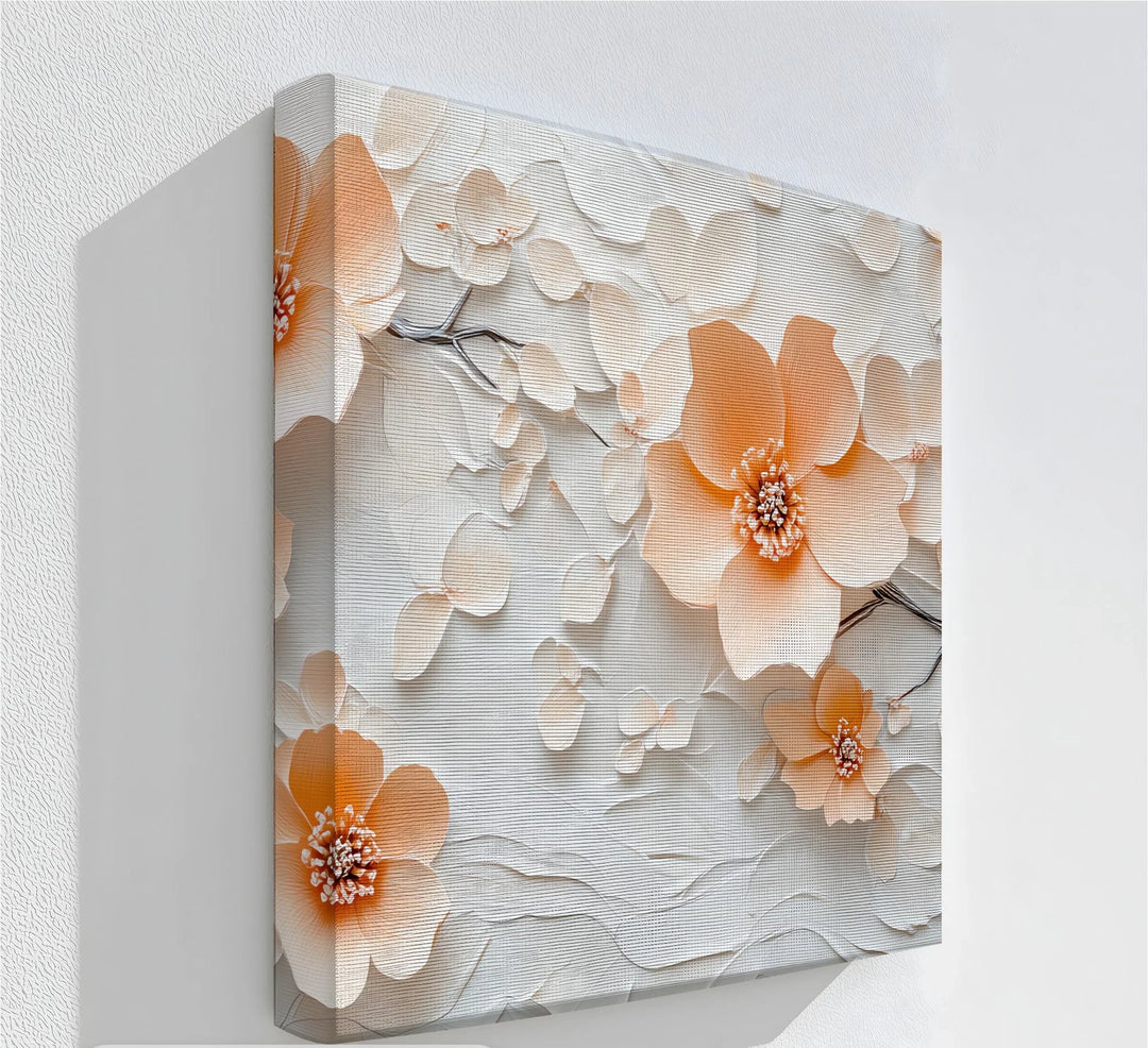 Blossom Harmony – luxury textured flower wall decor in soft peach tones.

