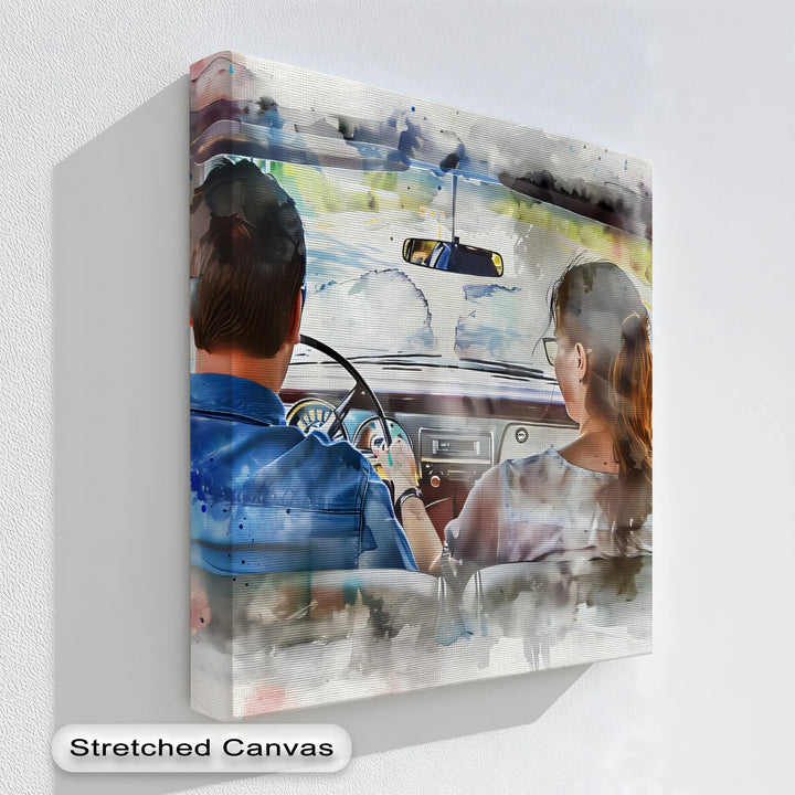 Romantic Couple Driving Vintage - Car Canvas Print