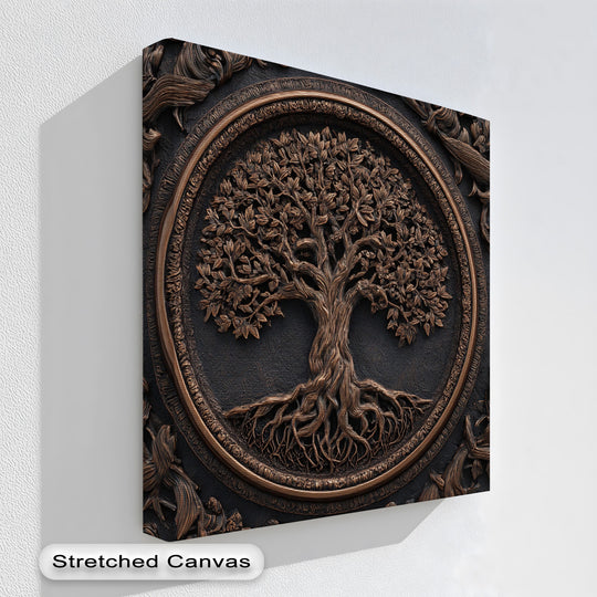 The abstract quality of this bronze Tree of Life canvas art prints highlights its intricate textures and stylized roots.