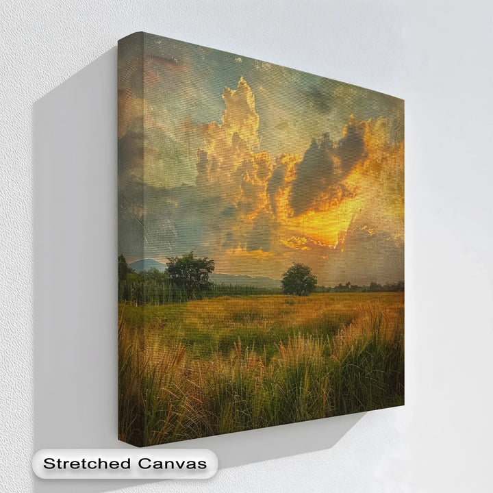 Rustic sunset field landscape canvas print

