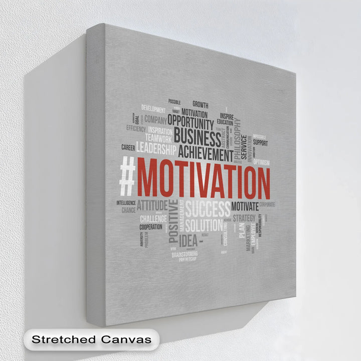 MOTIVATION Word Cloud – Modern Gray Canvas Print