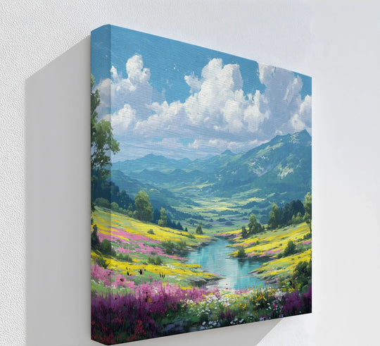 Focal point of this blossoming valley canvas print captures the wildflower landscape with vibrant details that make this a stunning piece of canvas wall decor.
