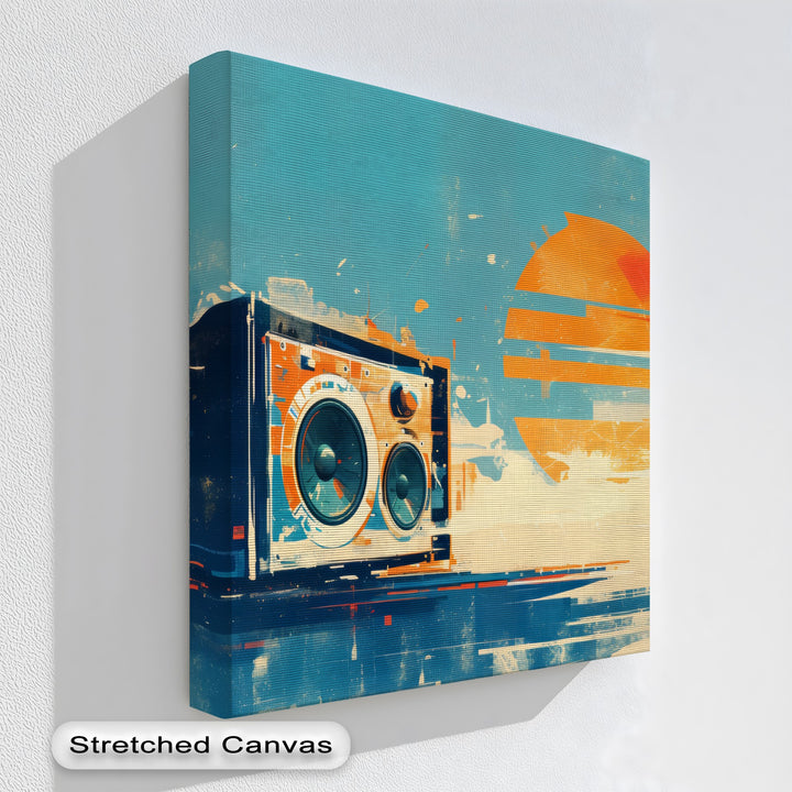 Sunset Soundwaves – Abstract Speaker and Sun Canvas Print