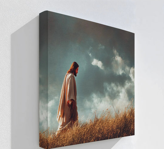 Dominating the scene, the canvas pictures showcase Jesus in the wilderness under dramatic skies, a powerful statement of faith and a testament to spiritual journeys.
