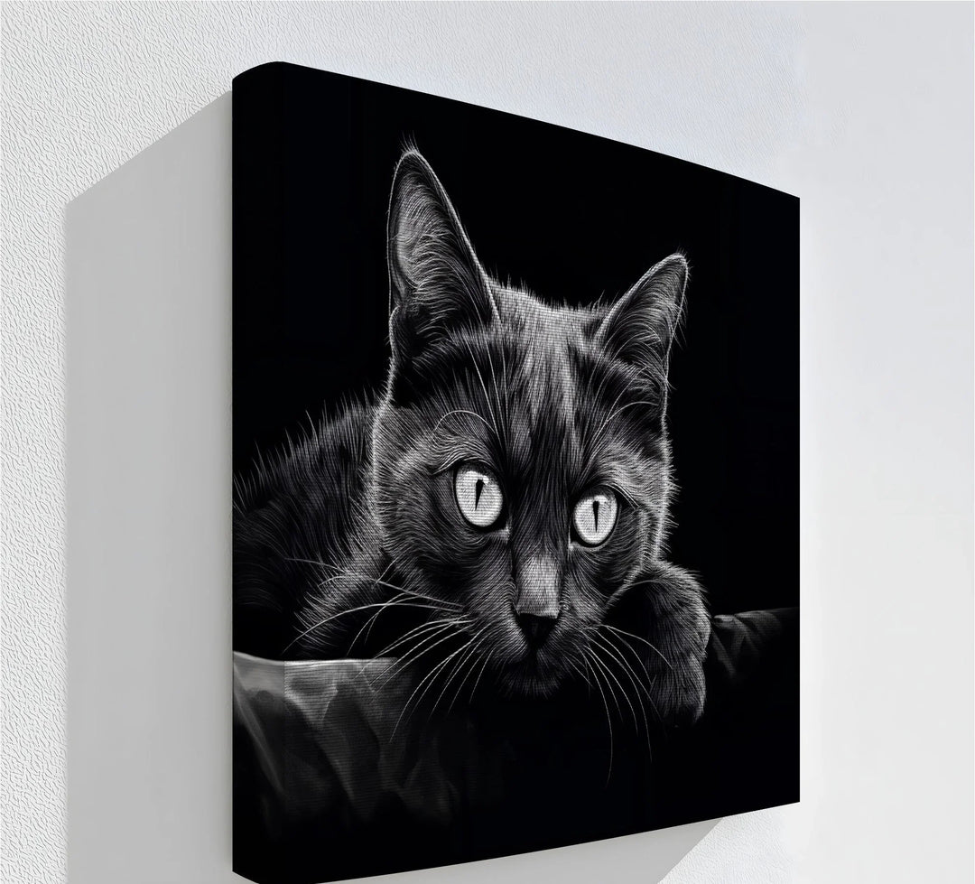 Midnight Gaze – Black Cat in Monochrome Shadow Cat Canvas Print - MyPhotoStation
