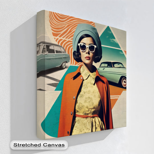 Exhibiting exceptional material quality, the 'Retro Glamour Drive' canvas art prints feature a high-resolution print with vivid colors on a finely textured canvas.