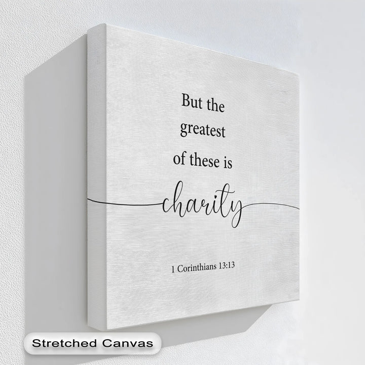 Elegant scripture canvas print with charity quote


