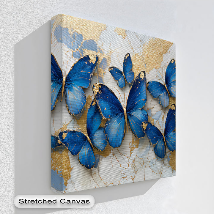 Royal Blue Flight – Gold-Accented Butterfly Canvas Print