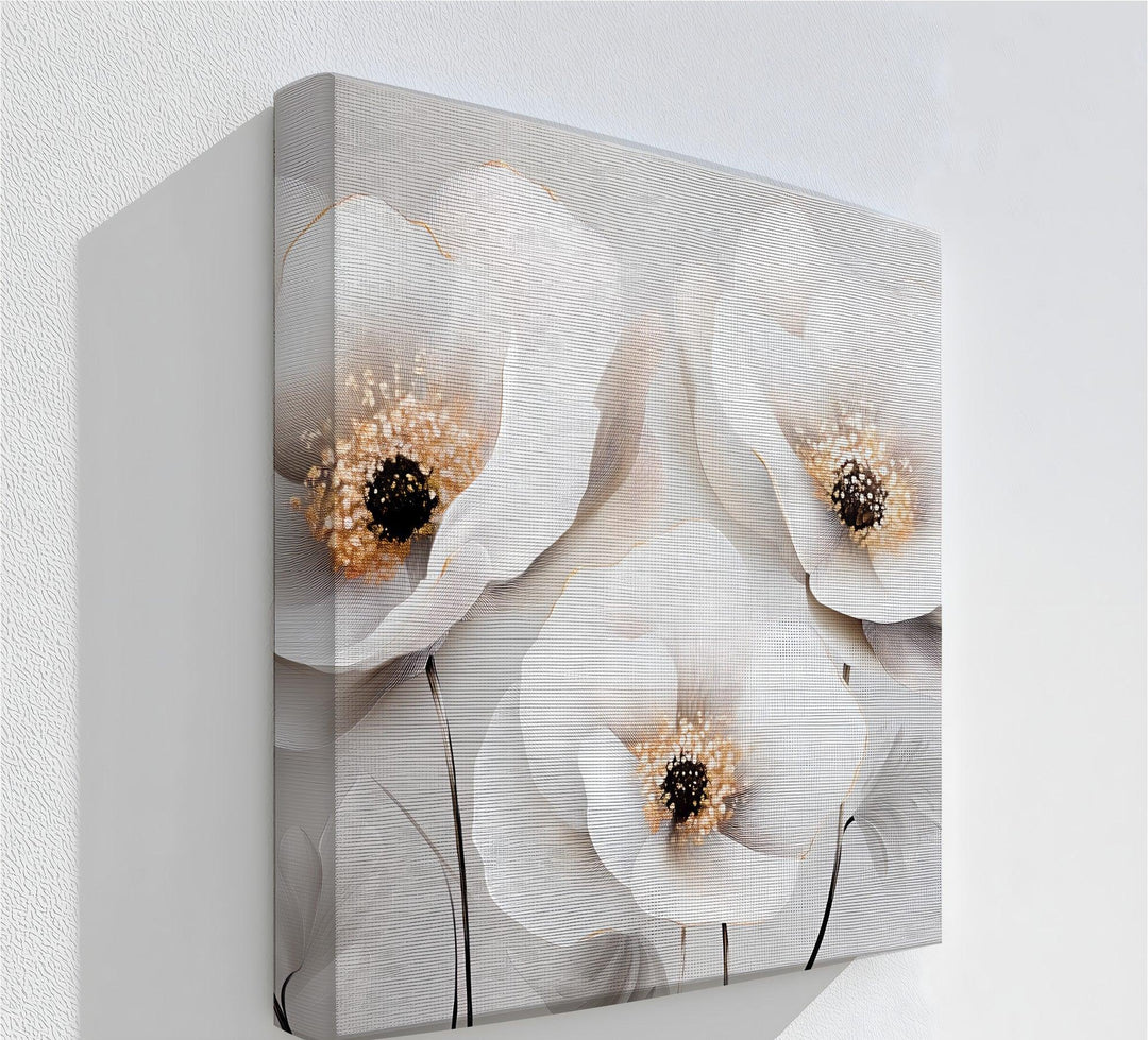 Soft Elegance – white floral canvas wall art for modern interiors.

