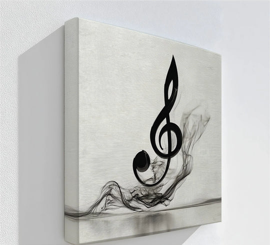 Horizontally lined surface texture highlights the details in this minimalist music canvas print, a high quality canvas prints featuring a bold treble clef with smoky flow.