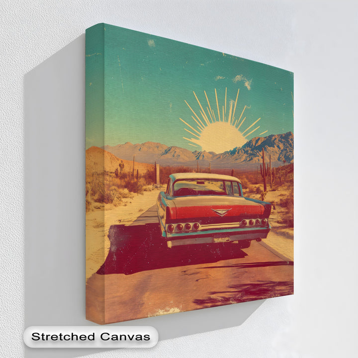 Sunset Cruise – Retro Desert Highway Canvas Print