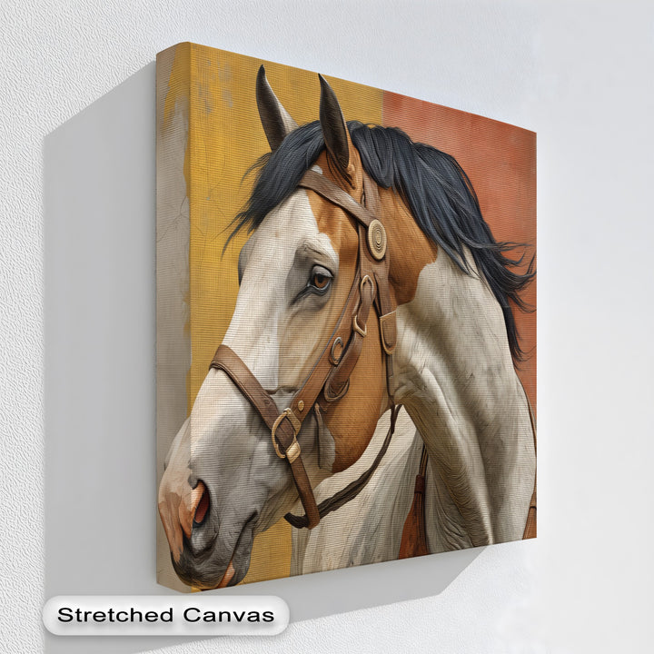 Western Spirit – Brown and White Horse Portrait Canvas Print