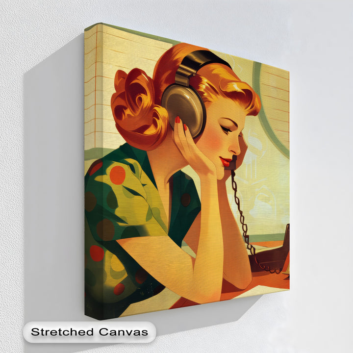 Echoes of Elegance – Retro Radio Lady Canvas Print