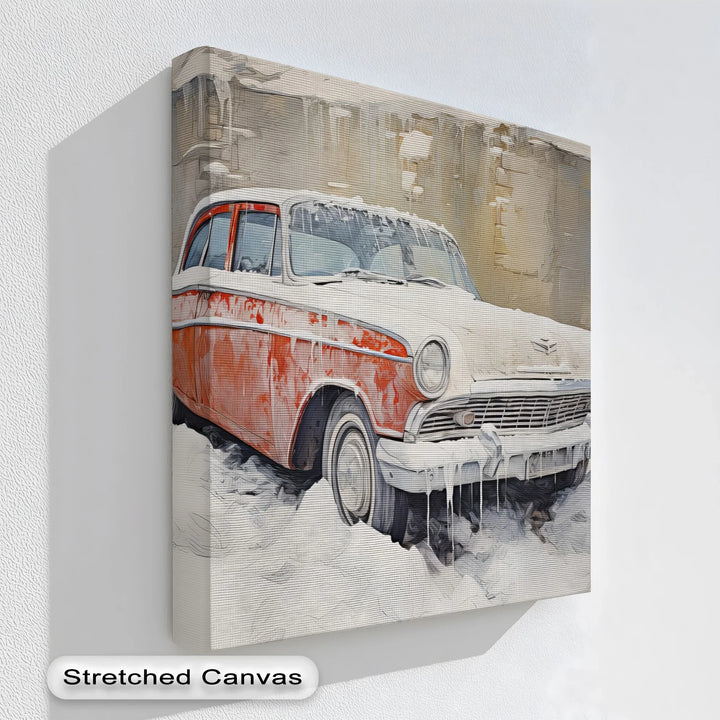 Vintage Red Sedan in Snow - Car Canvas Print