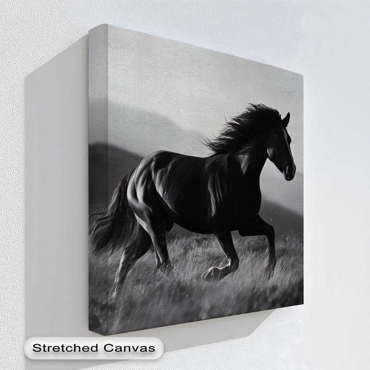 Midnight Gallop – Black Horse in Motion Canvas Print
