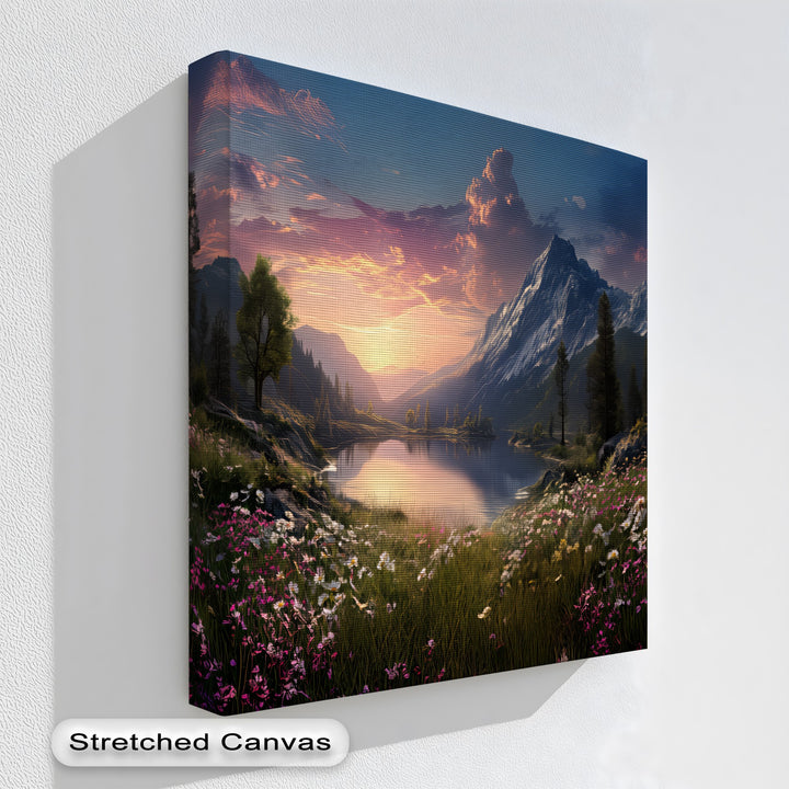 Serenity at Dusk – Sunset Mountain Lake Canvas Print