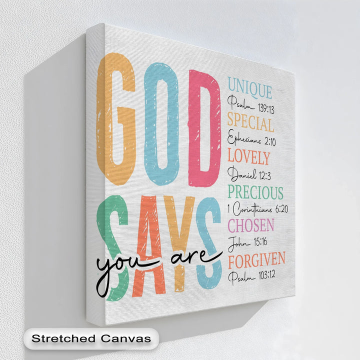 Colorful Christian affirmation wall art with Bible verses

