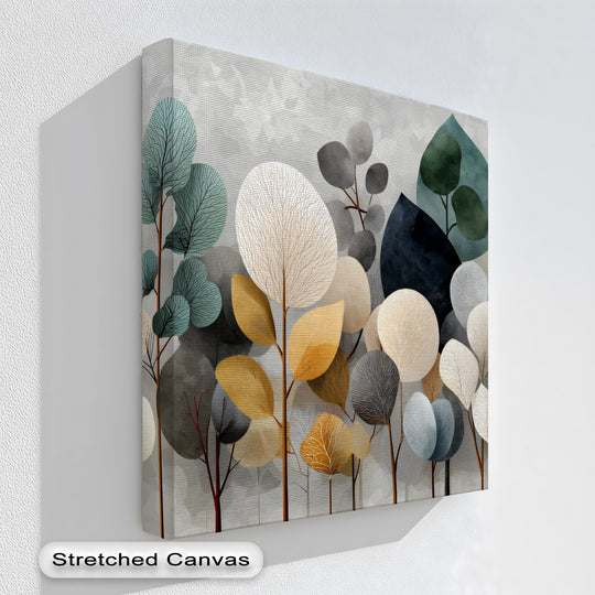 Evoking a gentle breeze, this minimalist abstract forest canvas print creates a sense of movement with its flowing botanical forms, a serene piece of canvas wall art.