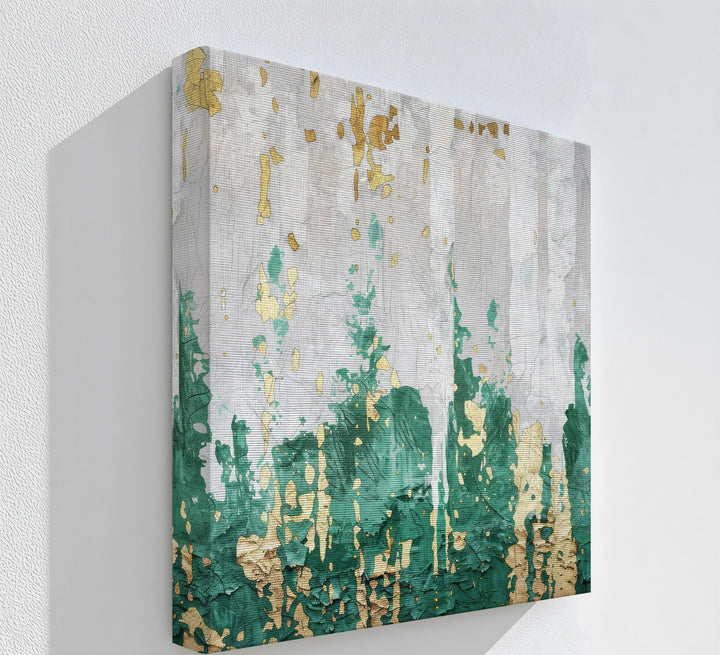 Emerald Fragmentation – Abstract Green and Gold Canvas Print - MyPhotoStation