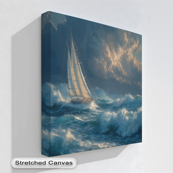 Racing the Storm – Dramatic Ocean Sailboat Scene Canvas Print