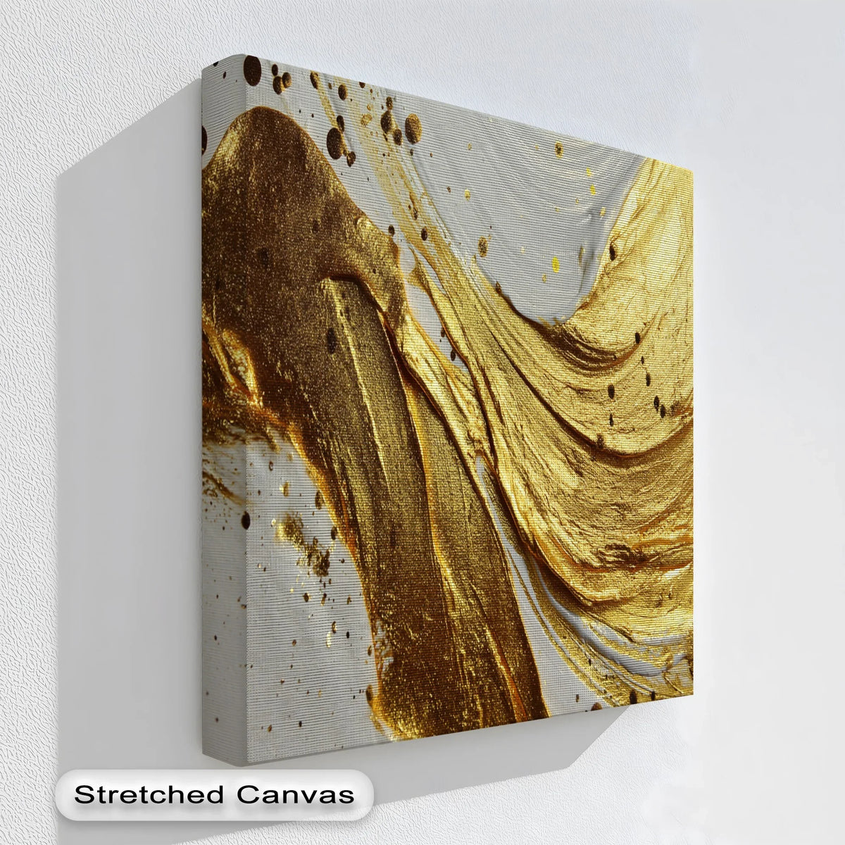 Gentle gold paint strokes create a mesmerizing flow across this high quality canvas prints, featuring a luxe abstract design with soft textures and a radiant, modern feel.