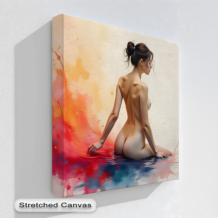 Serene Bloom – Nude Abstract Splash Canvas Wall Art | Sexy Art